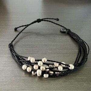 Pura Vida Multi Strand Black and Pearl Adjustable Tie Bracelet